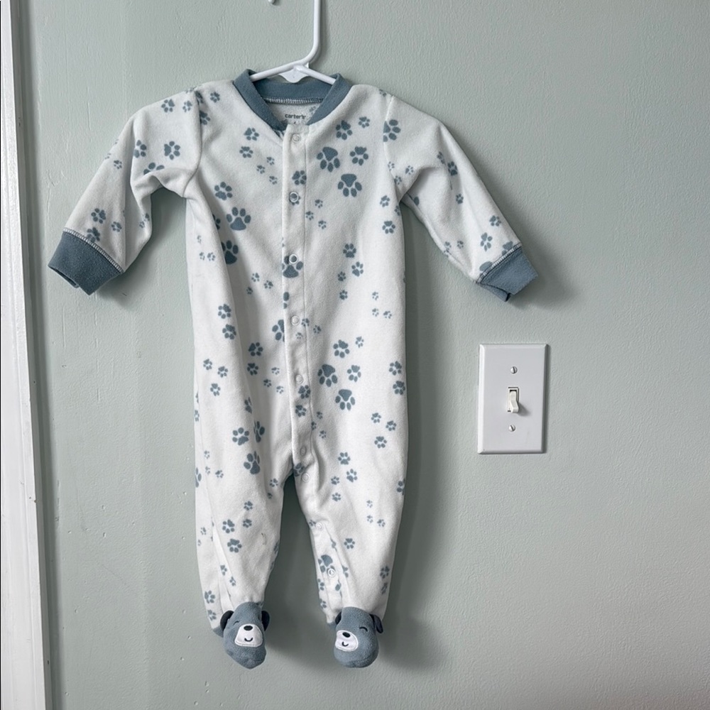 Carter's White and Blue Footie One Piece with Built-in Feet
